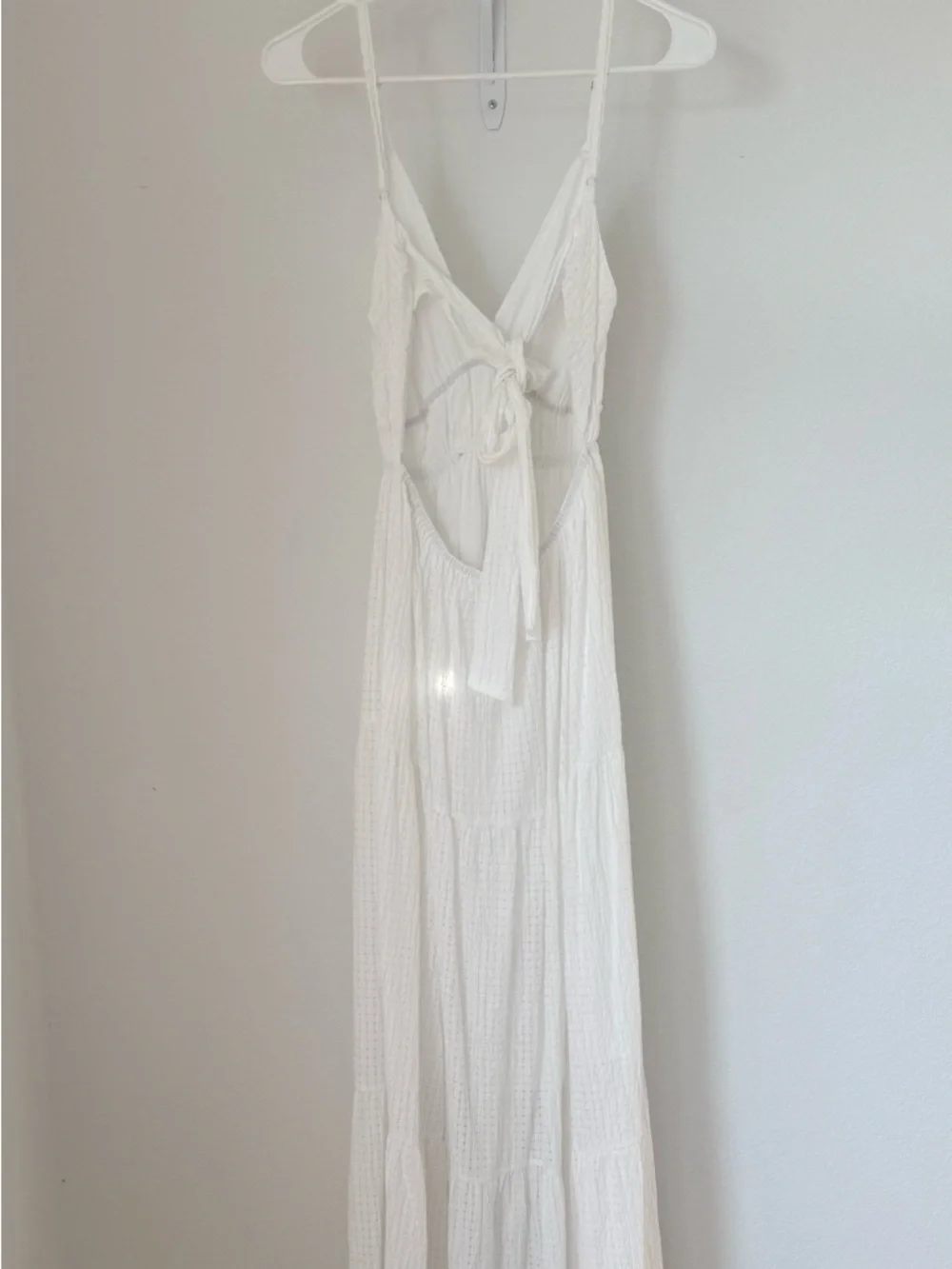 White flowy Maxi Deep V-Neck Dress Sz Small Scoop Back Boho Fairy Beach Bridal - Picture 5 of 7